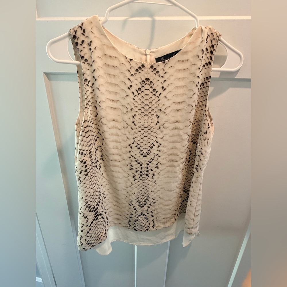Snake Print Sleeveless Blouse XS Layered Tank Neutral Chiffon Top